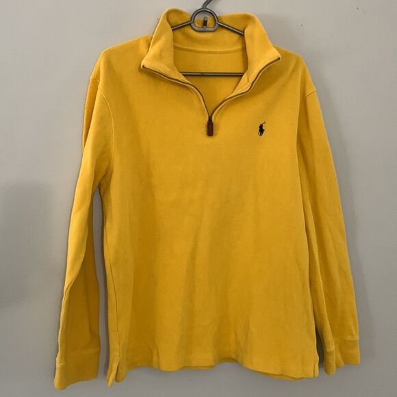 Polo Ralph Lauren Quarter Zip Sweater Long Sleeve Pullover Yellow Soft Size M - Picture 1 of 10